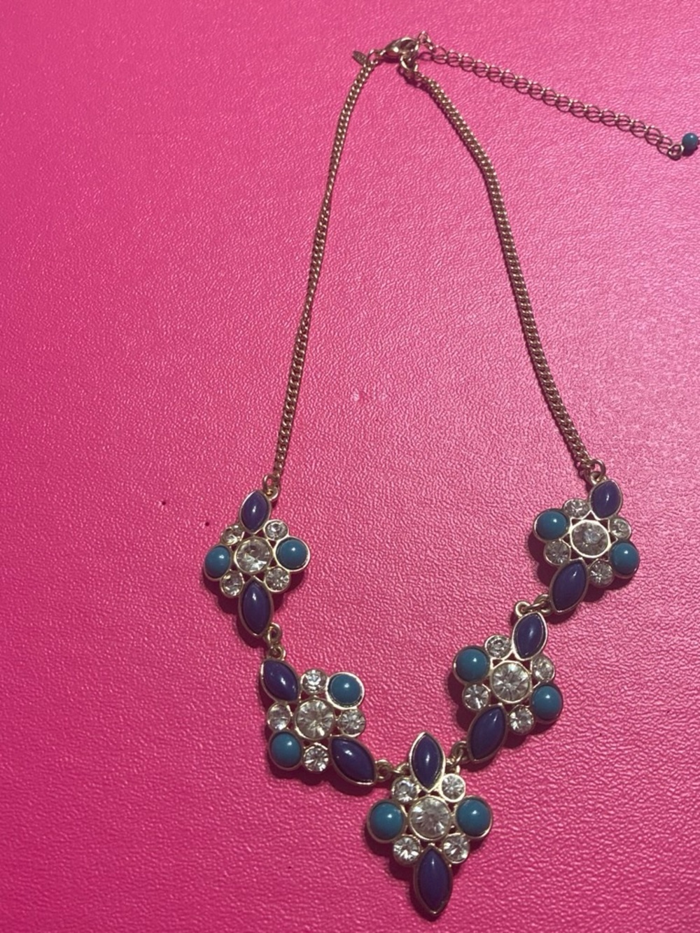 Avon Gold-Tone Blue & Teal Floral Bib Necklace